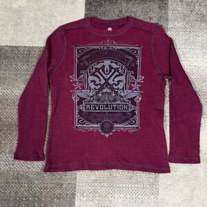 Y2K Helix Mens Graphic Thermal Long Sleeve Shirt Burgundy XL Skull Wings